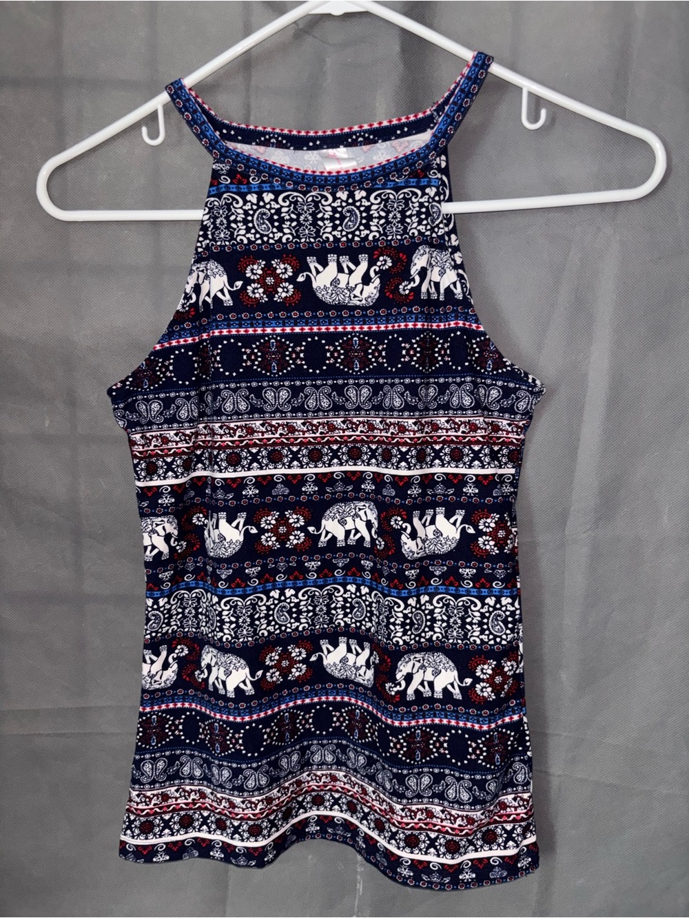 Women's Navy Elephant Print Halter Top